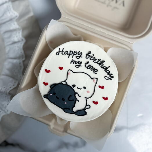 Бенто торт на день рождения для любимой / любимого с рисунком котиков «happy birthday my love»