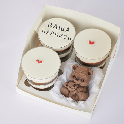 Трайфлы 3шт с вашей надписью + шоколадная фигурка мишки маме\дочке на 8 марта