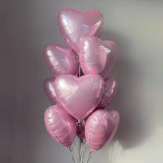 Фонтан из 9 розовых шарлв сердце