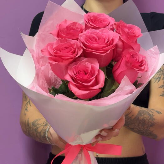 Букет 7 малиновых роз