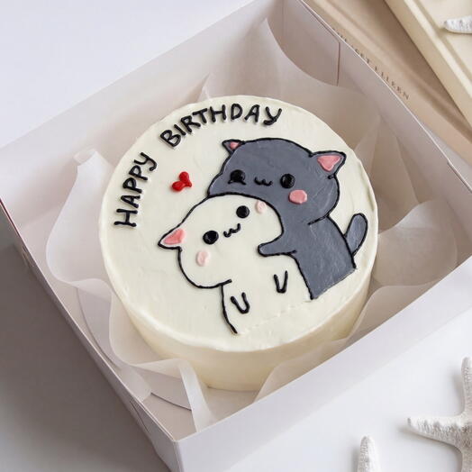Бенто-торт с котиками и вашей надписью «Happy Birthday» на день рождения
