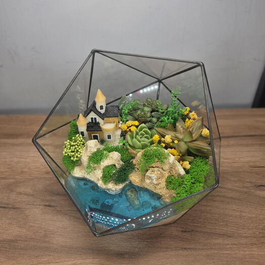 Флорариум с суккулентами "Солнечный домик у моря"
