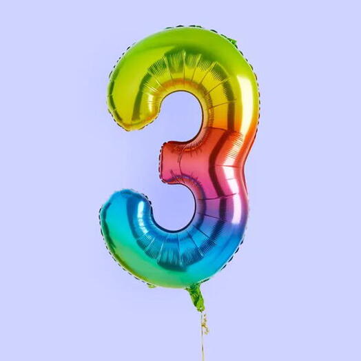 Фольгированная цифра «3» в радужном цвете, 102 см
