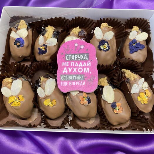 Финики «Макдуль» в шоколаде с арахисовой пастой «Старуха, не падай духом» 10 шт