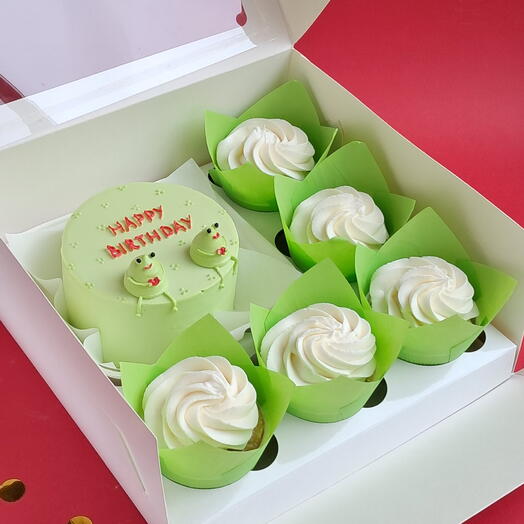 Набор бенто Happy birthday с лягушками и 5 капкейков