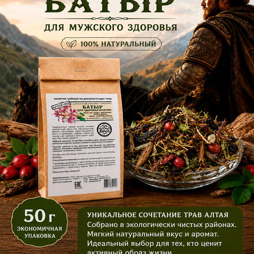 Чай из дикорастущих трав БАТЫР для мужского здоровья, 50 гр