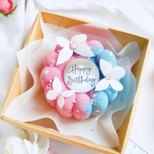 Муссовый бенто на День рождения с топером «Happy birthday» для девушки, подруги, любимой, маме