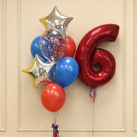 Шары для мальчика на 6 лет с красной цифрой