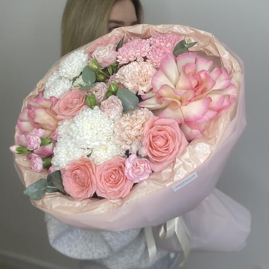 Пышный букет 🌿🌸Bloom room🌸🌿, французская роза, диантус, эвкалипт, хризантема