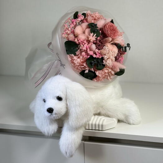 Букет 💐+ Мягкая игрушка🐶 / Стабилизированные цветы и сухоцветы