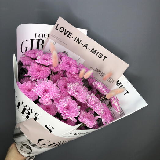 Розовые хризантемы с лагурусом🌸🌸🌸
