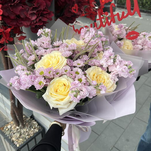 Букет Сиреневый закат💜 с белыми розами
