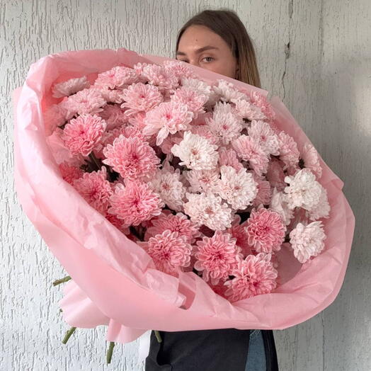 Букет из 15 розовых хризантем