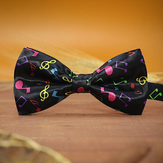 Галстук-бабочка мужской атласный черный с яркими нотками