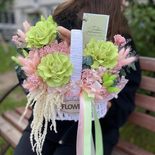 Корзина "Флоры" 🌸🌿🧚♀️ из стабилизированных цветов