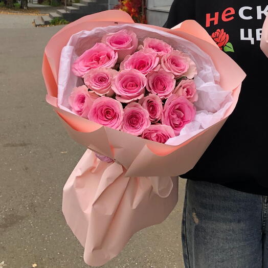 Букет "15 нежно-розовых роз 50 см"
