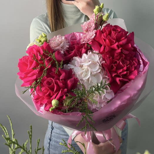 Стильный букет розы гортензия эустома 🥰