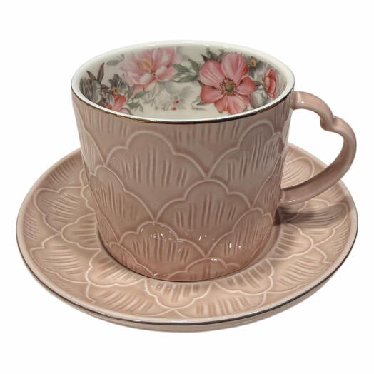 Чайная пара ретро с цветами подарок 7см. Tea cup and saucer set with rose 7cm