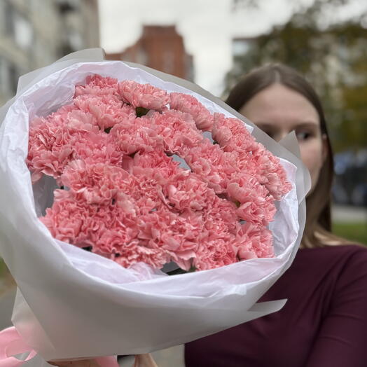 🌙 «Свидание при луне: монобукет из розовых диантусов» 🌸в матовой стильной упаковке 💐