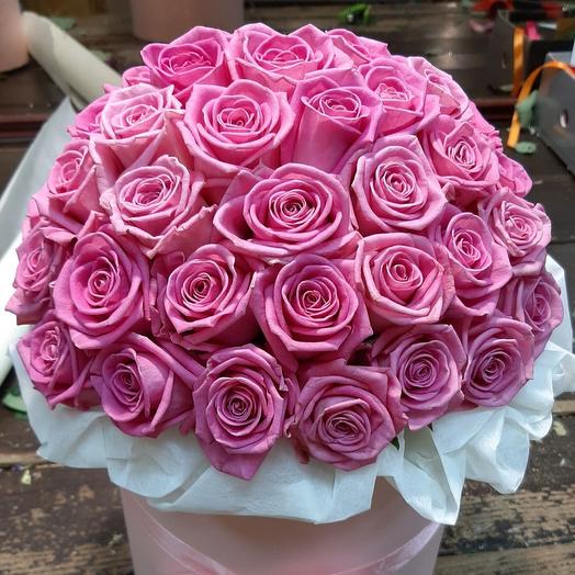 55 pink roses in a designer box