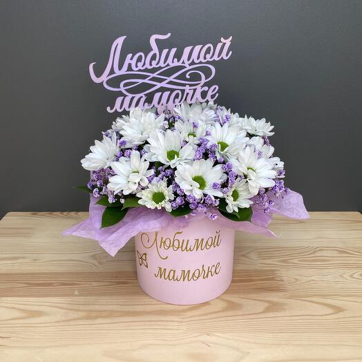 Flowers in a box for mommy with a topper