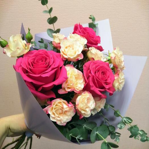 Bouquet of Roses with eucalyptus
