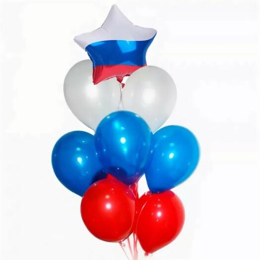 Fountain Tricolor, 9 latex (3 white, 3 blue, 3 red) + 1 foil star