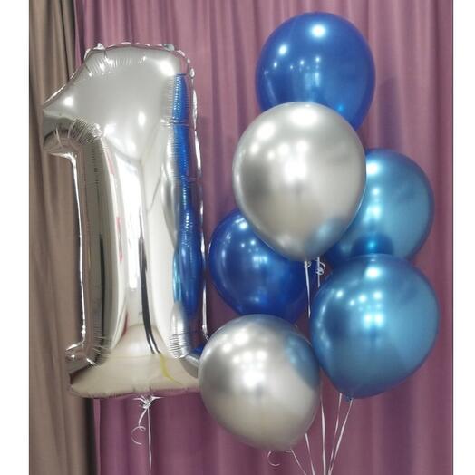 Fountain of helium balloons "1 year old"