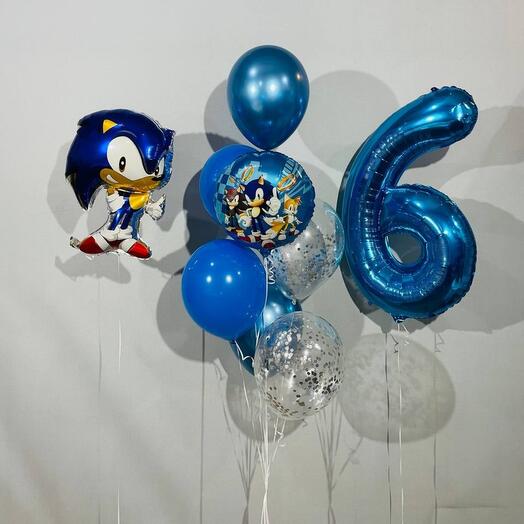 Шарики с гелием на день рождения 6 лет Соник sonic 8 шт