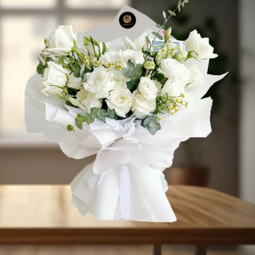 White Roses   Eustoma Bouquet