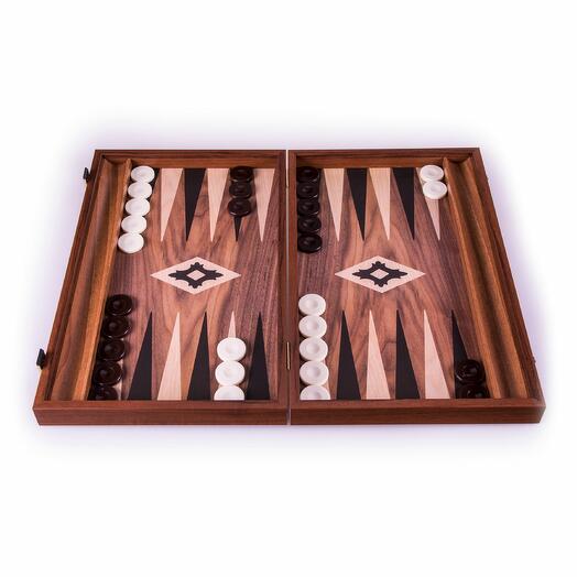Backgammon handcrafted walnut wood replica with black and oak points, S