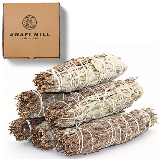 AWAFI MILL White Sage Mixed Rosemary Smudge Stick Bundle - Pack of 6 Sticks