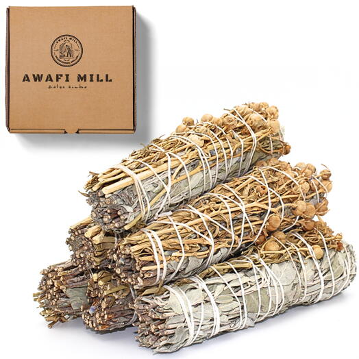 AWAFI MILL White Sage Smudge Stick Wild Rue Bundle - Pack of 6 Sticks