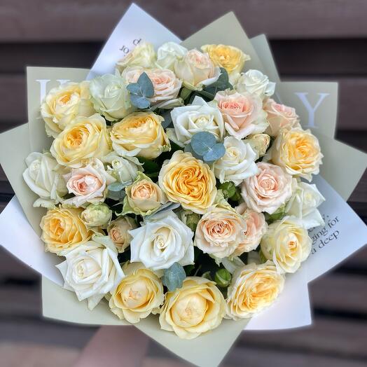 The author's bouquet of peony-shaped roses