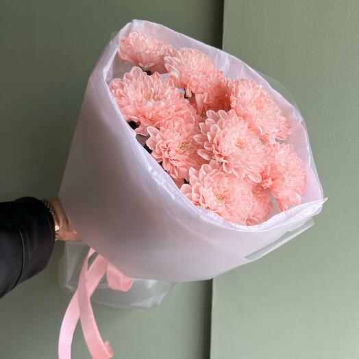 Монобукет из 3х розовых кустовых хризантем