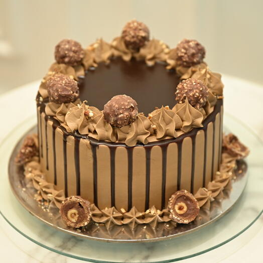 Choco Ferrero Cake - Super Moist Nutty Chocolate Cake with Ganache and Rocher Filling