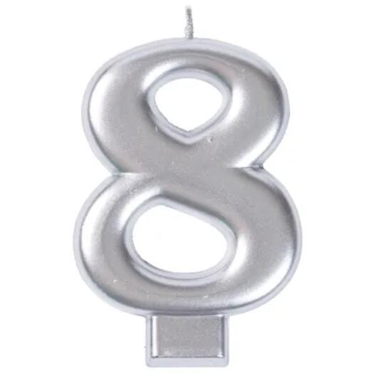 Свеча -цифра "8" Серебряная, 8 см