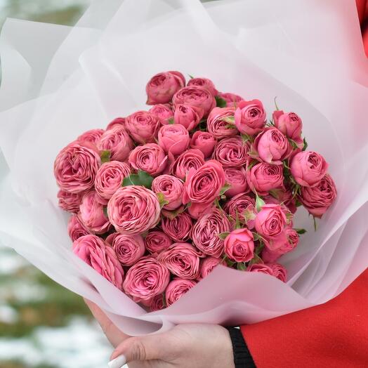 Букет из кустовых пионовидных роз «Romance» для мамы, любимой, жены, подруги, 9 шт
