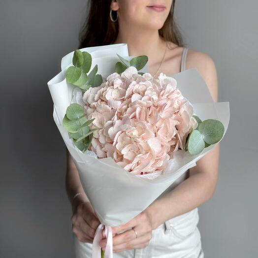 Delicate bouquet compliment pink hydrangea and eucalyptus
