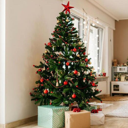 Artificial Christmas Tree with Red Decorations 210cm