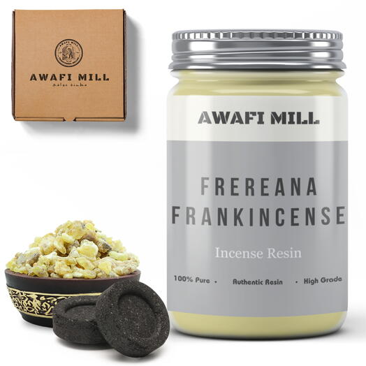 AWAFI MILL Frereana Frankincense Resin | Charcoal Tablet - Bottle of 100 Gram with 20 Charcoal Piece