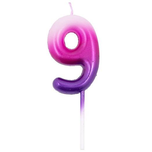 Свеча-цифра "9" розово-фиолетовая 6см