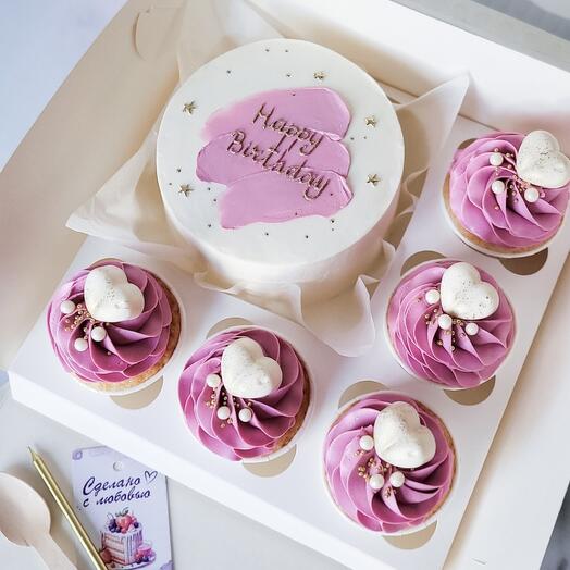 Набор "Happy Birthday" бенто и 5 капкейков