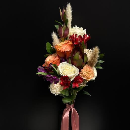 Ruby Dawn: men's torch-style bouquet of roses, carnations and alstroemerias