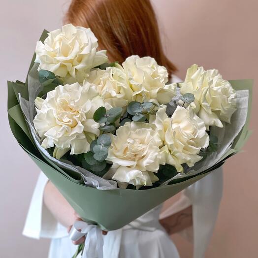Белые французские розы с эвкалиптом. Флау 177