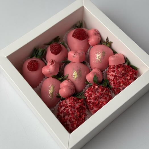 Strawberries in pink Belgian chocolate
