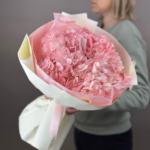 Bouquet of delicate pink hydrangeas