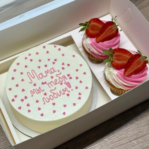 Набор бенто-торт+капкейки «Мама, мы тебя любим»
