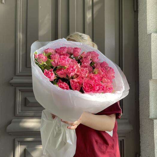 🎀 9 кустовых роз пинк дидикейшн