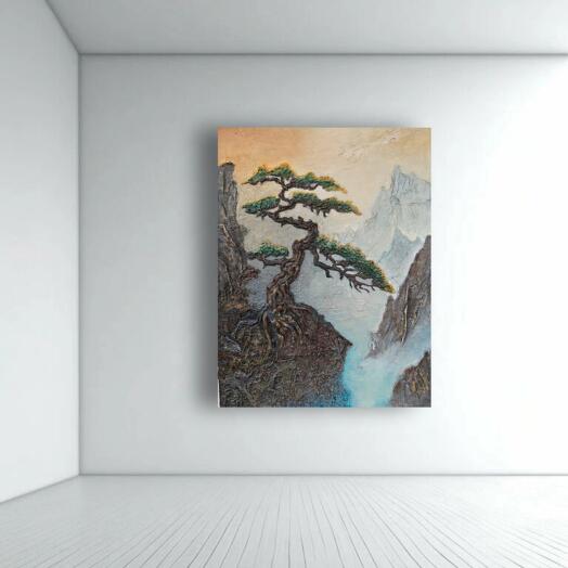 Интерьерная картина фактурная горы туман рассвет